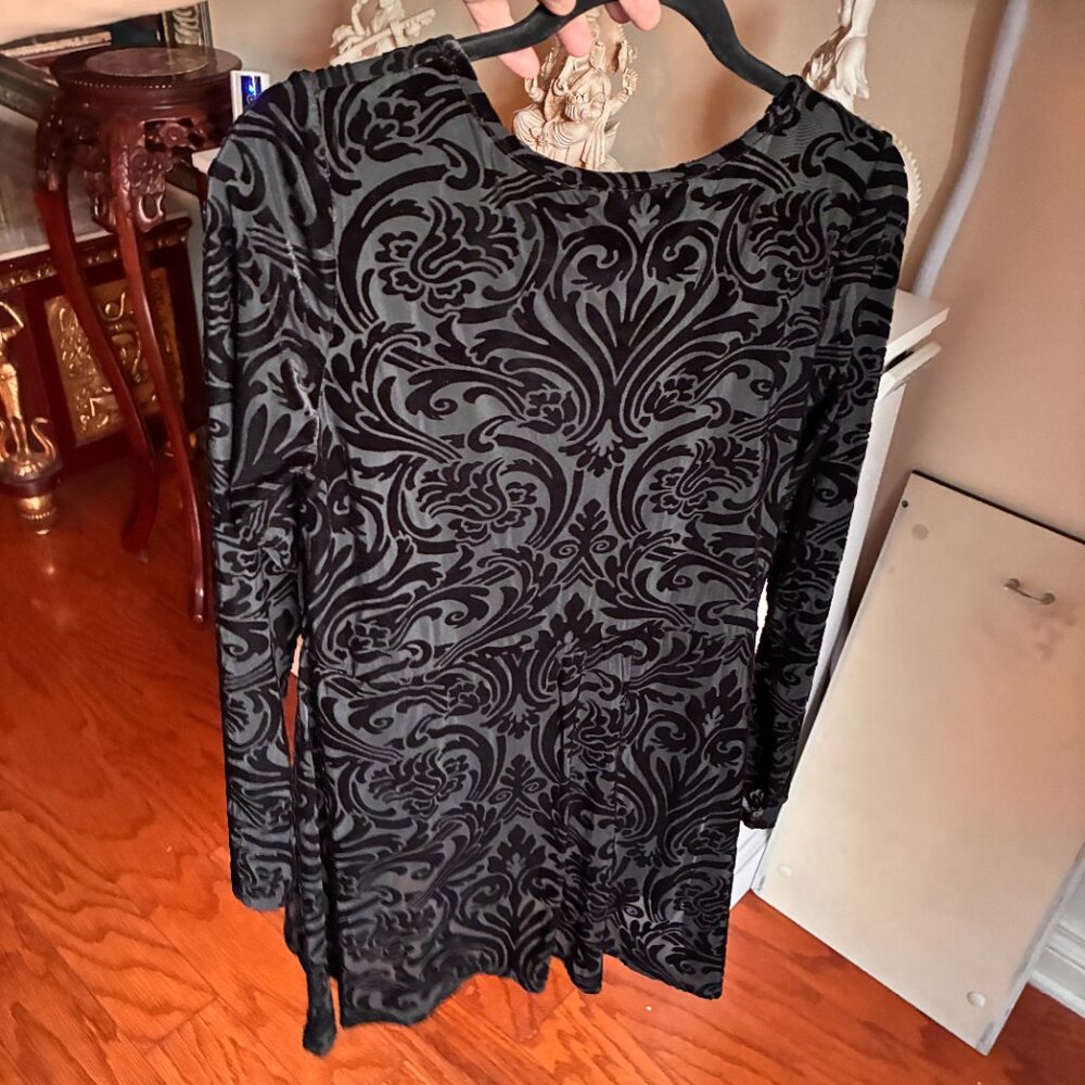 Black A-line Partially Velvet Featuring a Black Damask or Scroll pattern